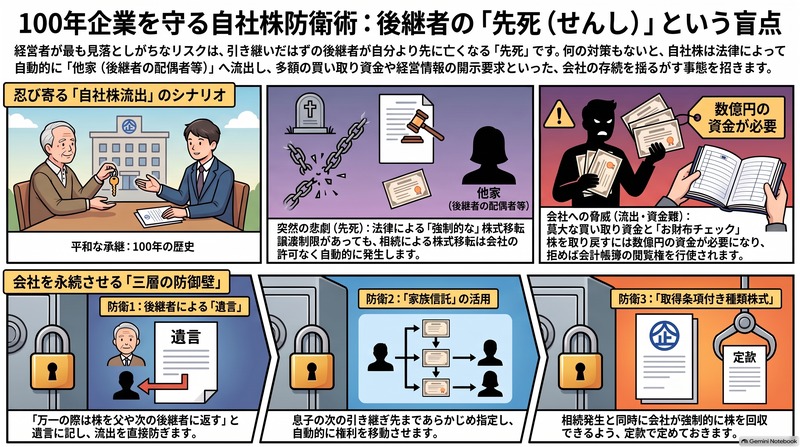 100年企業のための事業承継 後継者が先に亡くなるリスクと自社株の防
